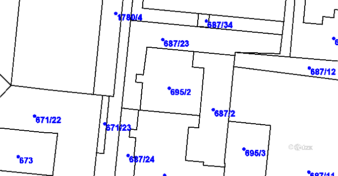 Parcela st. 695/2 v KÚ Kunčičky, Katastrální mapa