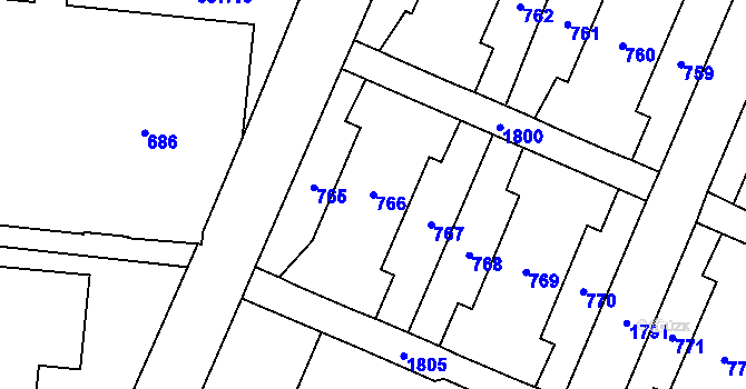 Parcela st. 766 v KÚ Kunčičky, Katastrální mapa