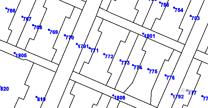 Parcela st. 772 v KÚ Kunčičky, Katastrální mapa