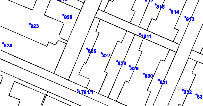Parcela st. 827 v KÚ Kunčičky, Katastrální mapa