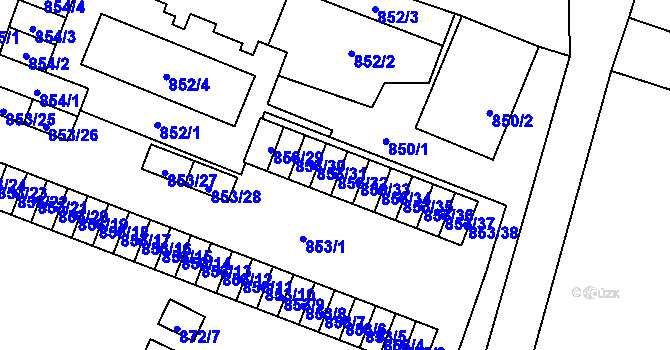 Parcela st. 853/32 v KÚ Kunčičky, Katastrální mapa