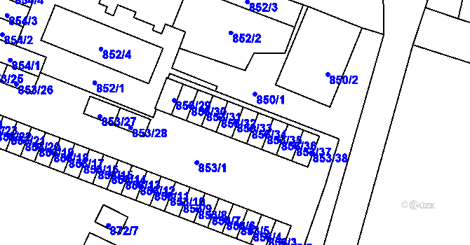 Parcela st. 853/33 v KÚ Kunčičky, Katastrální mapa