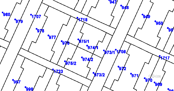 Parcela st. 974/1 v KÚ Kunčičky, Katastrální mapa