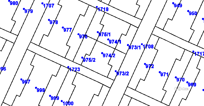 Parcela st. 974/2 v KÚ Kunčičky, Katastrální mapa