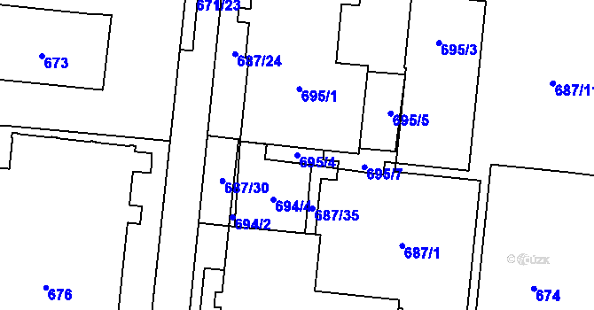 Parcela st. 695/4 v KÚ Kunčičky, Katastrální mapa