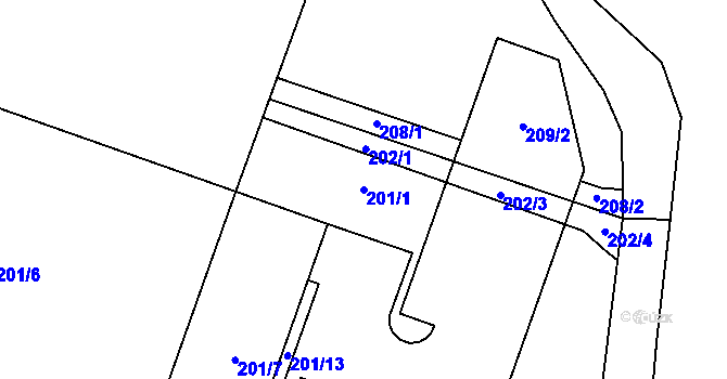 Parcela st. 201/1 v KÚ Kunčičky, Katastrální mapa