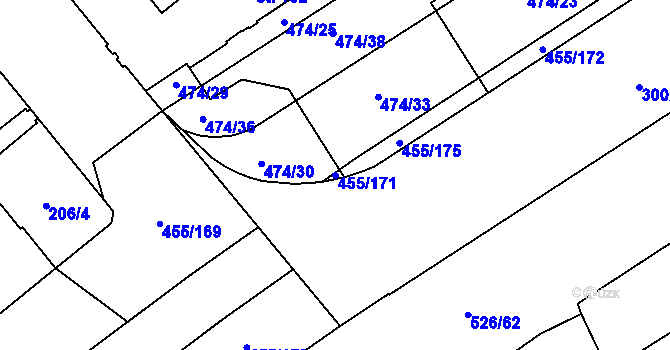 Parcela st. 455/171 v KÚ Zábřeh nad Odrou, Katastrální mapa