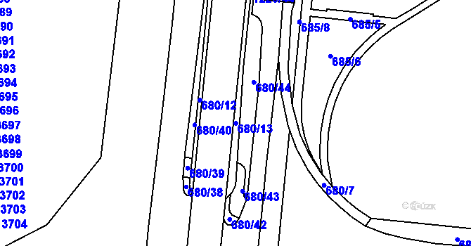 Parcela st. 680/13 v KÚ Zábřeh nad Odrou, Katastrální mapa