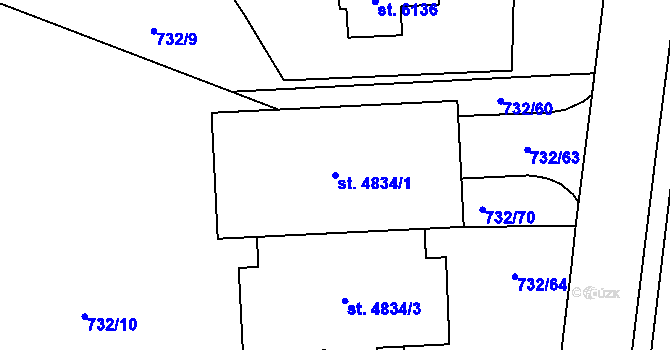 Parcela st. 4834/1 v KÚ Zábřeh nad Odrou, Katastrální mapa