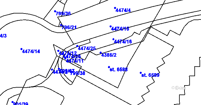 Parcela st. 4386/2 v KÚ Zábřeh nad Odrou, Katastrální mapa