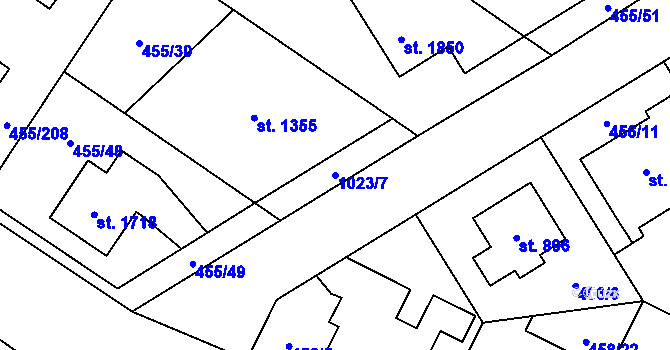 Parcela st. 1023/7 v KÚ Zábřeh nad Odrou, Katastrální mapa