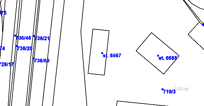 Parcela st. 6567 v KÚ Zábřeh nad Odrou, Katastrální mapa