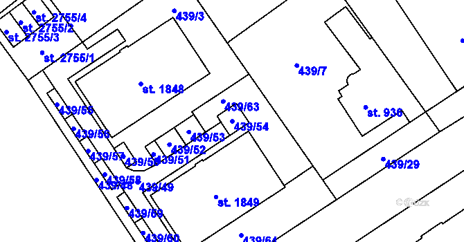 Parcela st. 439/54 v KÚ Zábřeh nad Odrou, Katastrální mapa