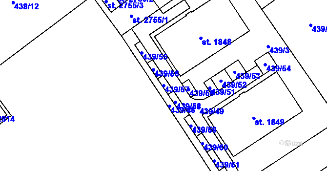 Parcela st. 439/57 v KÚ Zábřeh nad Odrou, Katastrální mapa