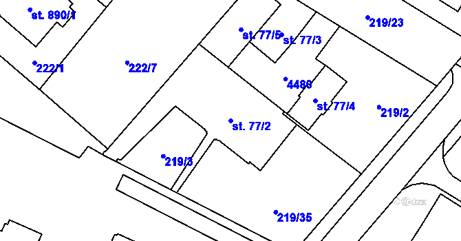 Parcela st. 77/2 v KÚ Zábřeh nad Odrou, Katastrální mapa