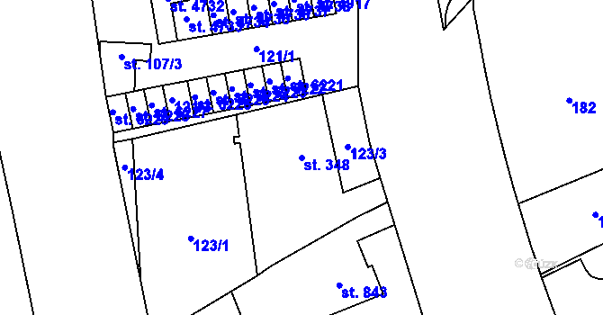 Parcela st. 348 v KÚ Zábřeh nad Odrou, Katastrální mapa