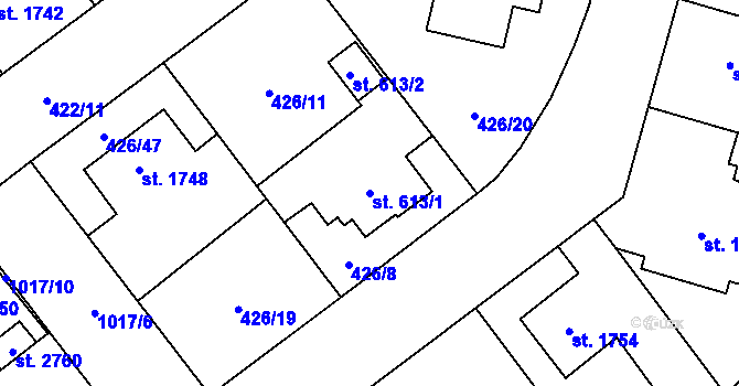 Parcela st. 613/1 v KÚ Zábřeh nad Odrou, Katastrální mapa