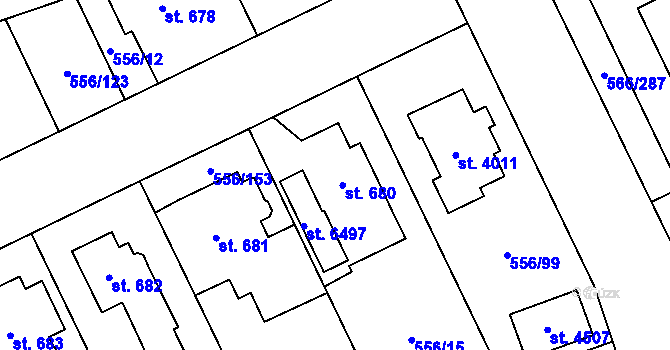 Parcela st. 680 v KÚ Zábřeh nad Odrou, Katastrální mapa