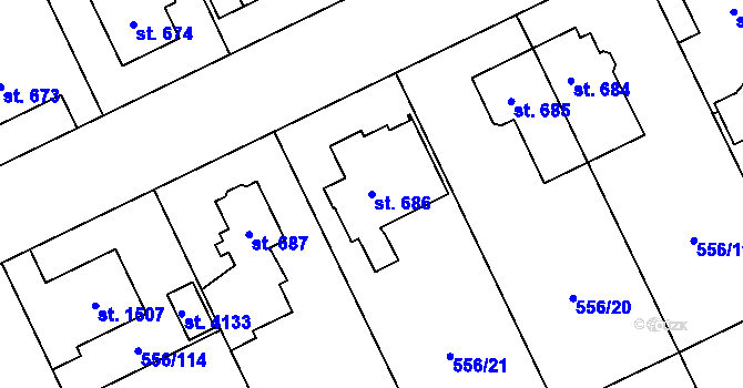 Parcela st. 686 v KÚ Zábřeh nad Odrou, Katastrální mapa