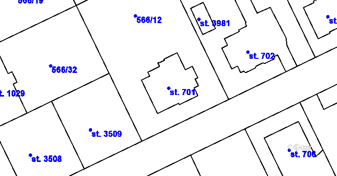 Parcela st. 701 v KÚ Zábřeh nad Odrou, Katastrální mapa
