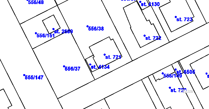 Parcela st. 721 v KÚ Zábřeh nad Odrou, Katastrální mapa