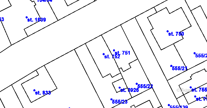 Parcela st. 752 v KÚ Zábřeh nad Odrou, Katastrální mapa