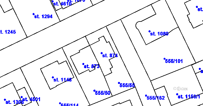 Parcela st. 874 v KÚ Zábřeh nad Odrou, Katastrální mapa