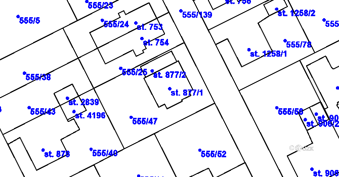 Parcela st. 877/1 v KÚ Zábřeh nad Odrou, Katastrální mapa