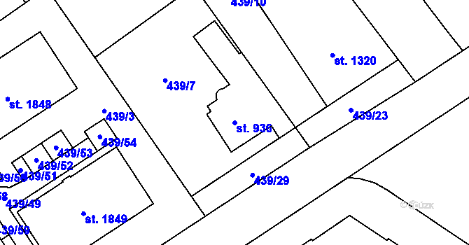 Parcela st. 936 v KÚ Zábřeh nad Odrou, Katastrální mapa