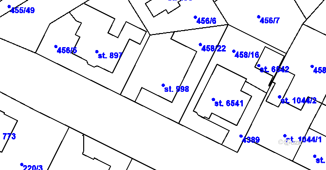 Parcela st. 998 v KÚ Zábřeh nad Odrou, Katastrální mapa