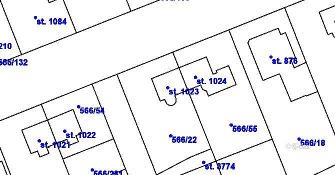 Parcela st. 1023 v KÚ Zábřeh nad Odrou, Katastrální mapa