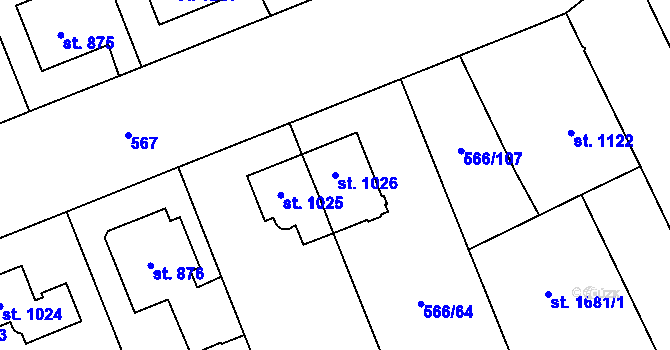 Parcela st. 1026 v KÚ Zábřeh nad Odrou, Katastrální mapa