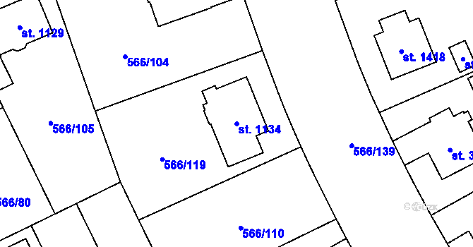 Parcela st. 1134 v KÚ Zábřeh nad Odrou, Katastrální mapa