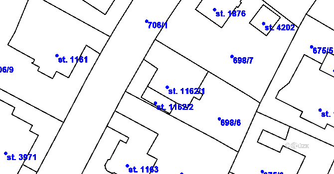 Parcela st. 1162/1 v KÚ Zábřeh nad Odrou, Katastrální mapa