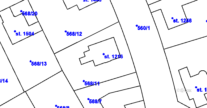 Parcela st. 1216 v KÚ Zábřeh nad Odrou, Katastrální mapa
