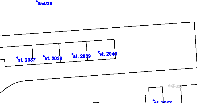Parcela st. 2040 v KÚ Zábřeh nad Odrou, Katastrální mapa