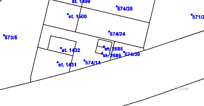 Parcela st. 2686 v KÚ Zábřeh nad Odrou, Katastrální mapa