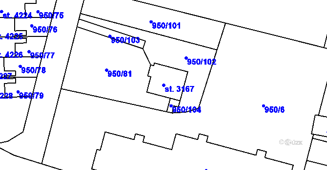 Parcela st. 3167 v KÚ Zábřeh nad Odrou, Katastrální mapa