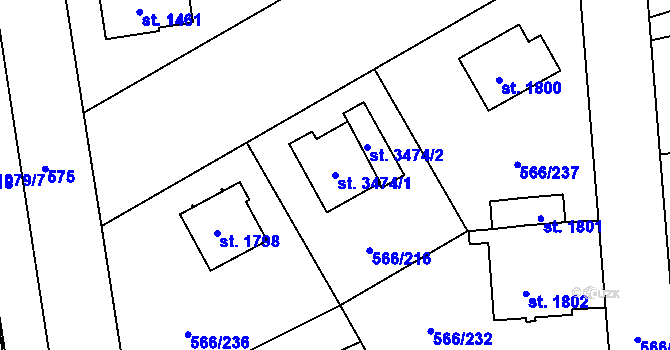 Parcela st. 3474/1 v KÚ Zábřeh nad Odrou, Katastrální mapa
