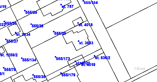 Parcela st. 3883 v KÚ Zábřeh nad Odrou, Katastrální mapa