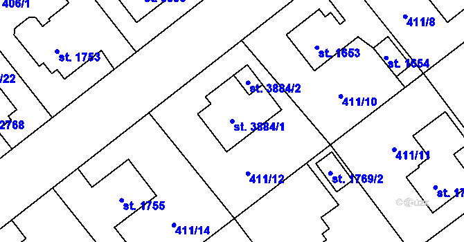 Parcela st. 3884/1 v KÚ Zábřeh nad Odrou, Katastrální mapa