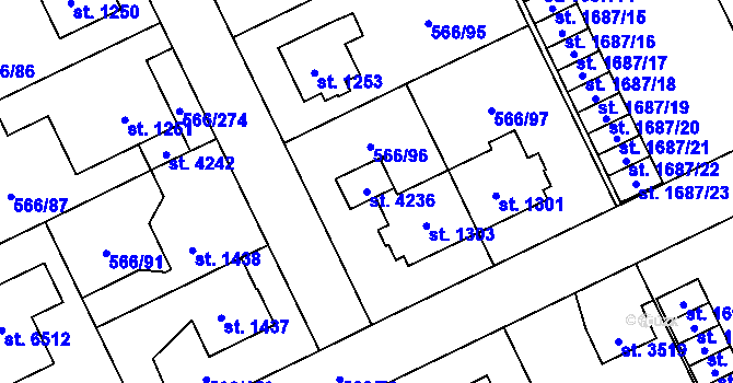 Parcela st. 4236 v KÚ Zábřeh nad Odrou, Katastrální mapa