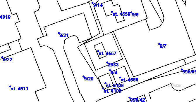 Parcela st. 4557 v KÚ Zábřeh nad Odrou, Katastrální mapa