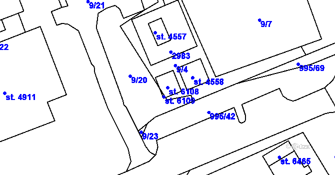Parcela st. 6108 v KÚ Zábřeh nad Odrou, Katastrální mapa