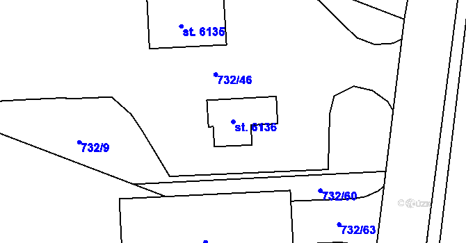 Parcela st. 6136 v KÚ Zábřeh nad Odrou, Katastrální mapa