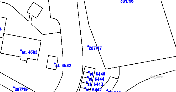 Parcela st. 287/17 v KÚ Zábřeh nad Odrou, Katastrální mapa