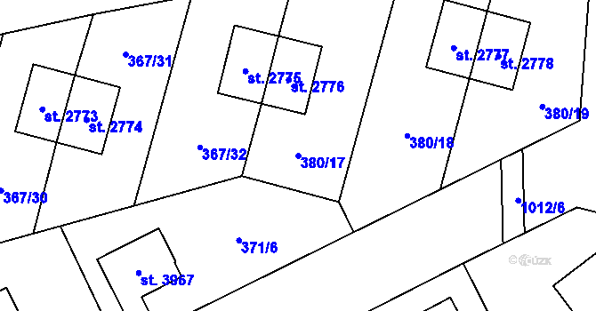 Parcela st. 380/17 v KÚ Zábřeh nad Odrou, Katastrální mapa
