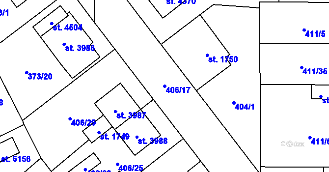 Parcela st. 406/17 v KÚ Zábřeh nad Odrou, Katastrální mapa