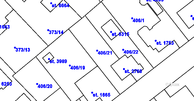 Parcela st. 406/21 v KÚ Zábřeh nad Odrou, Katastrální mapa