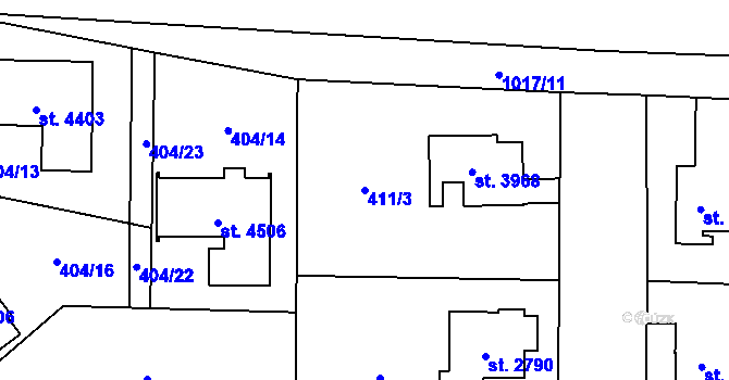 Parcela st. 411/3 v KÚ Zábřeh nad Odrou, Katastrální mapa